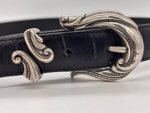 Brighton black faux croc silver ornate belt XL western cowgirl country